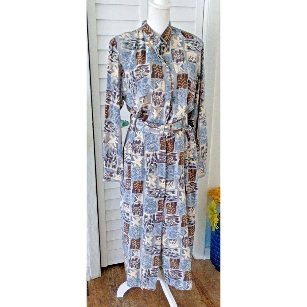 Barrie Place Ltd Women's button down belted Silk long sleeve Pockets dress 12